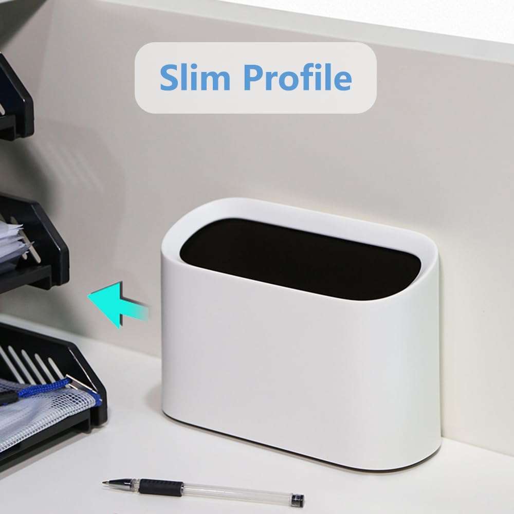 AYADA 0.4 Gal Mini Trash Can for Desk with Inclined Opening, Small Waste Basket Very Tiny for Desktop Vanity Countertop Table Office Laundry Bedside, Slim Thin Plastic Mini Garbage Can (White)